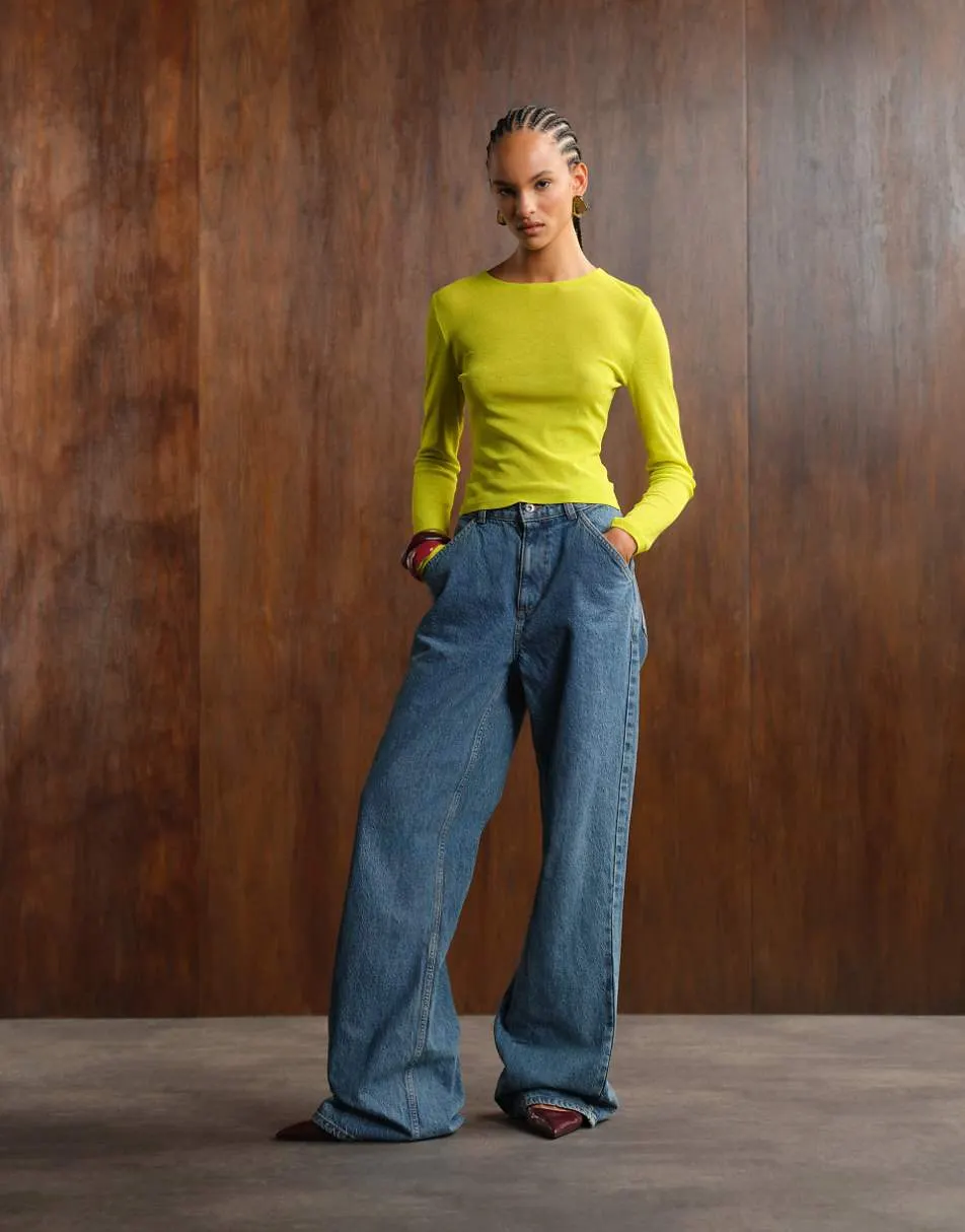 ASOS DESIGN semi sheer long sleeve top in apple green