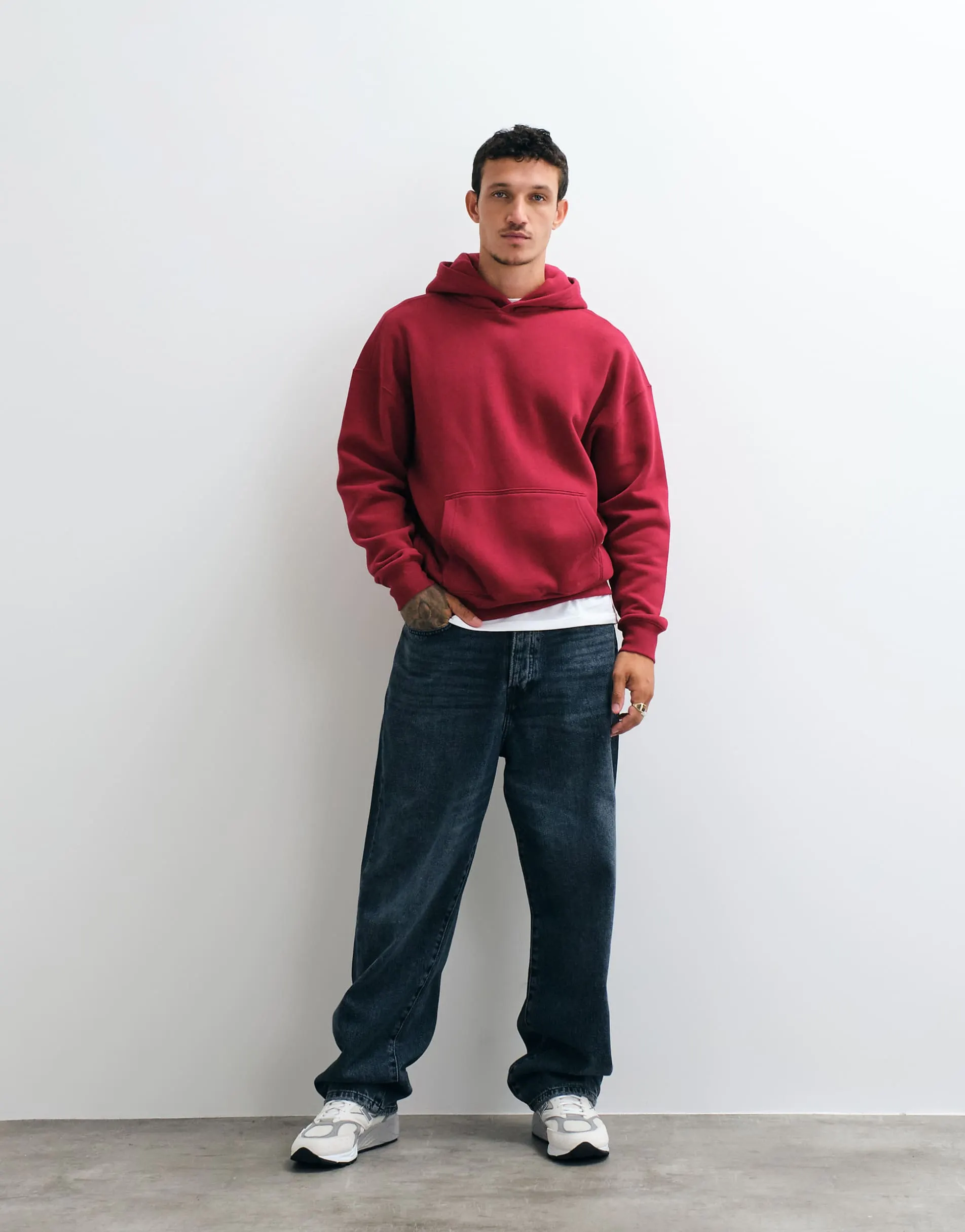 Hollister boxy fit hoodie in berry