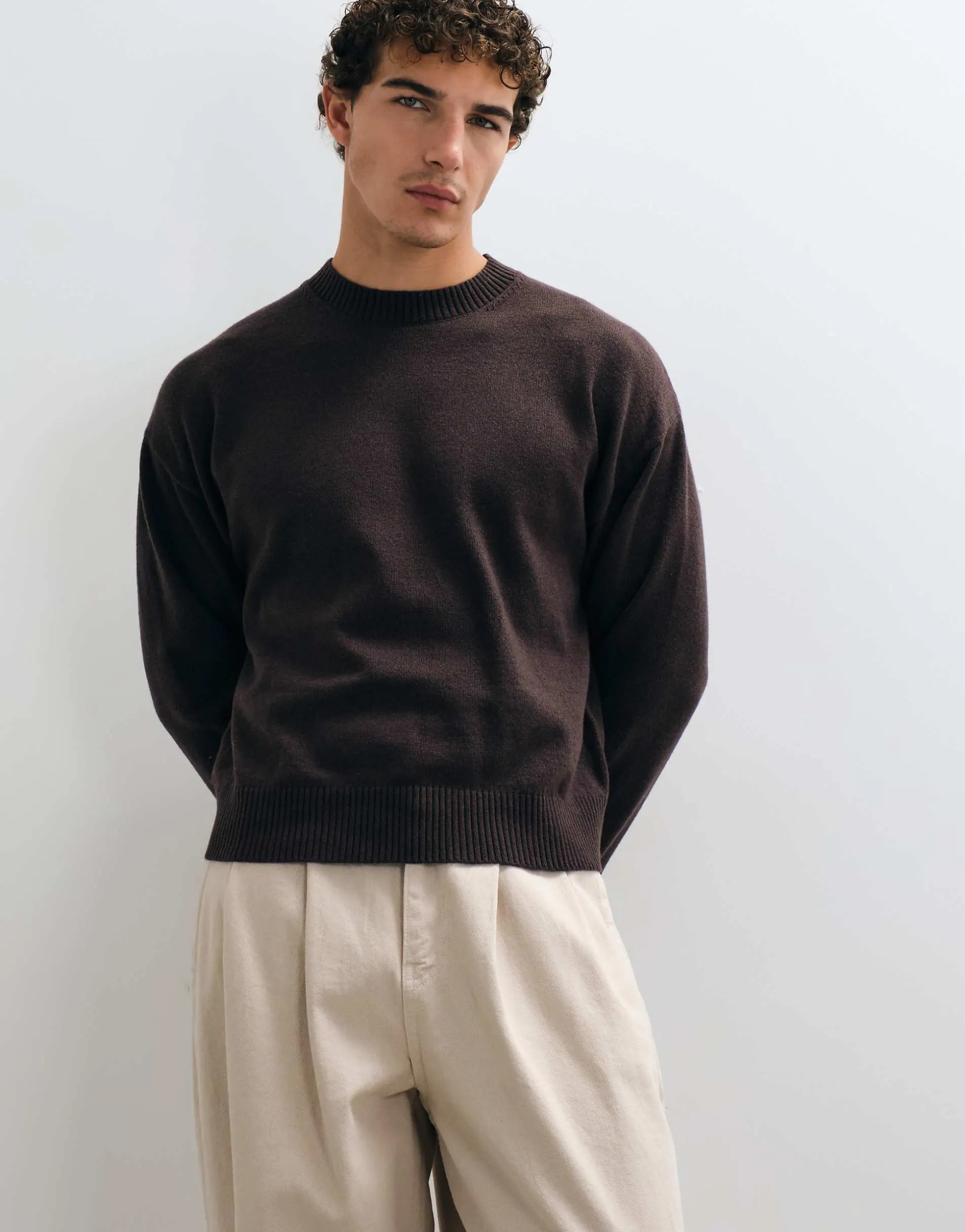Jack & Jones boxy knit jumper in brown
