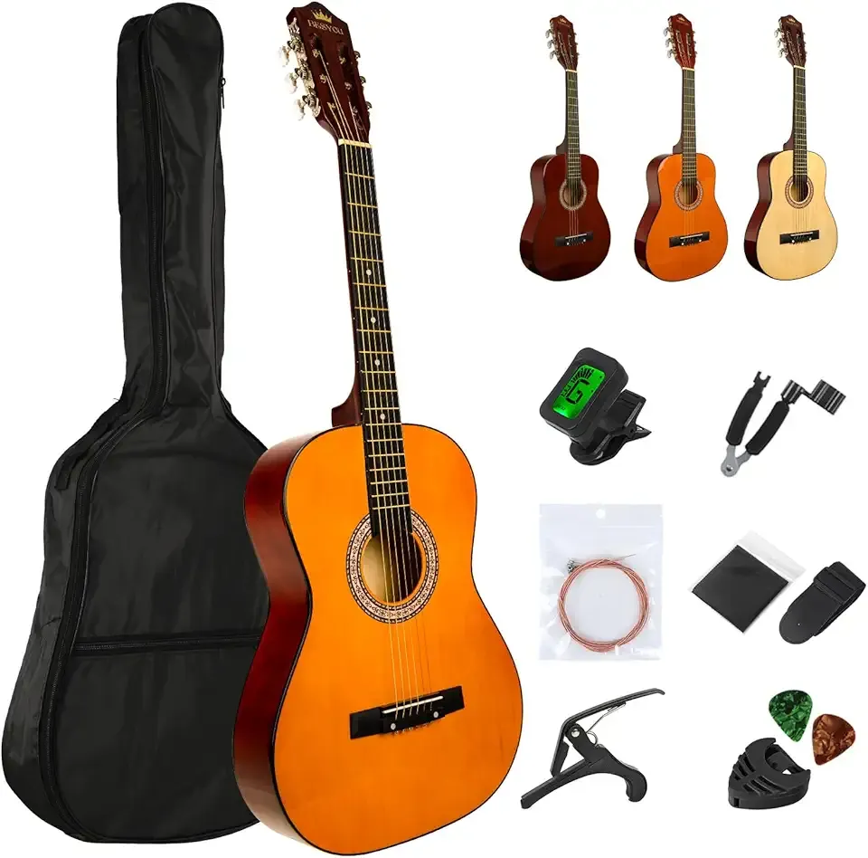 38in Acoustic Guitar Travel Guitar Beginner Introductory Practice Guitar For Teens Students with Soft Case