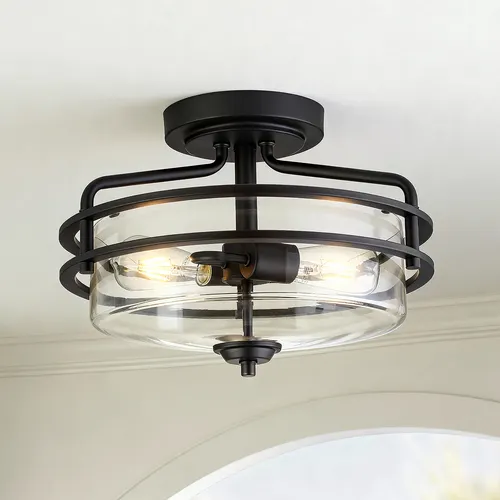 Patriot Lighting® Joska 13"W Matte Black 2-Light Semi-Flush Mount Ceiling Light