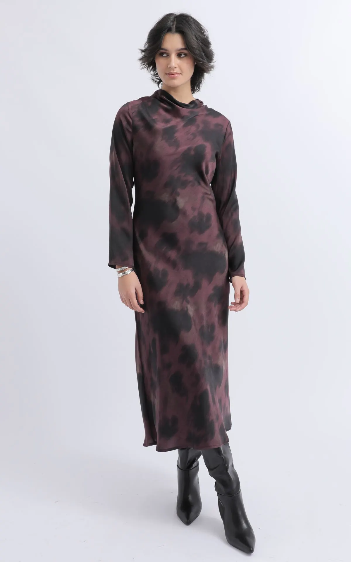 Satin High Neck LS Dress