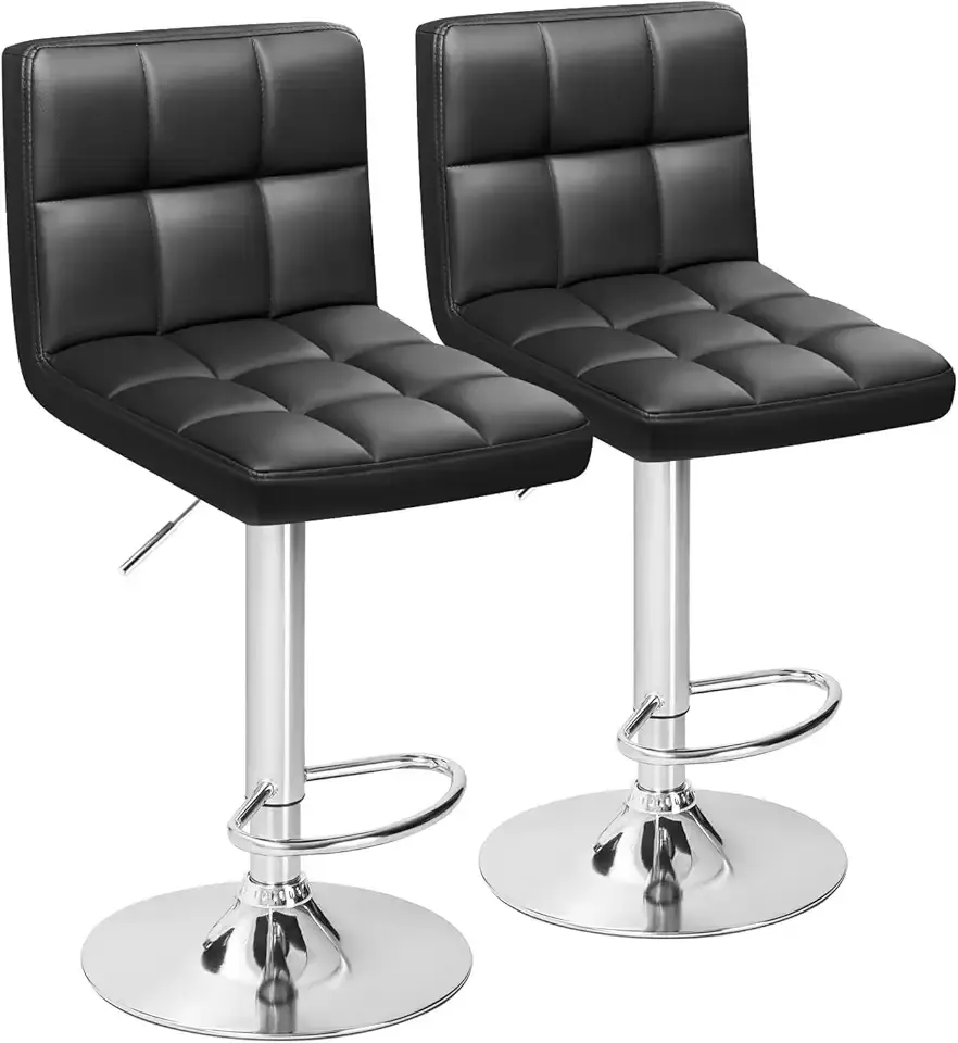 Furmax Bar Stools Modern Pu Leather Swivel Adjustable Hydraulic Bar Stool Square Counter Height Stool Set of 2 (Black)