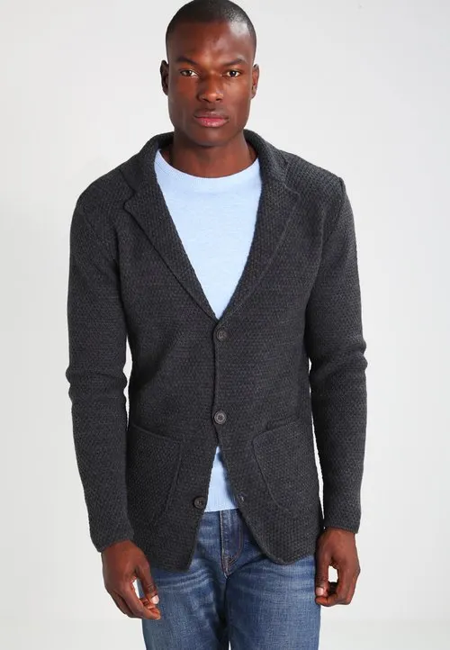 KNITTED BLAZER - Cardigan - mottled dark grey