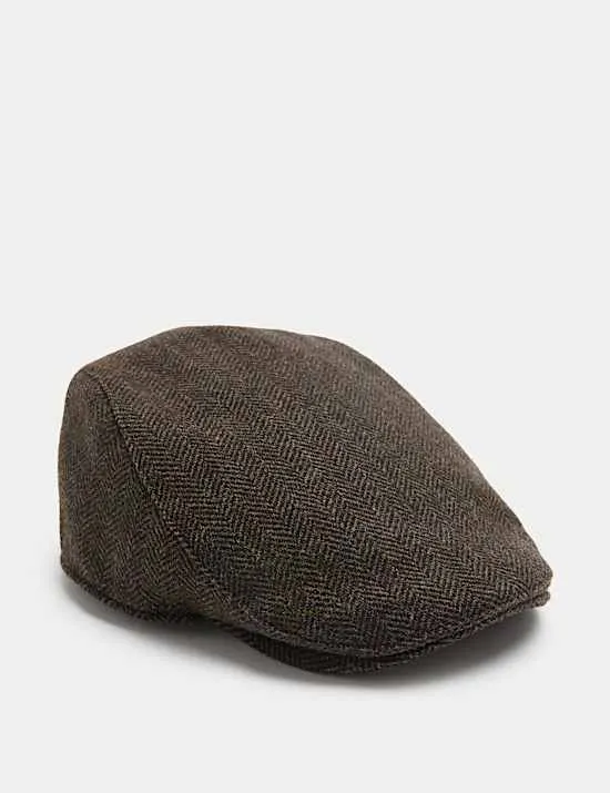 Pure Wool Herringbone Flat Cap