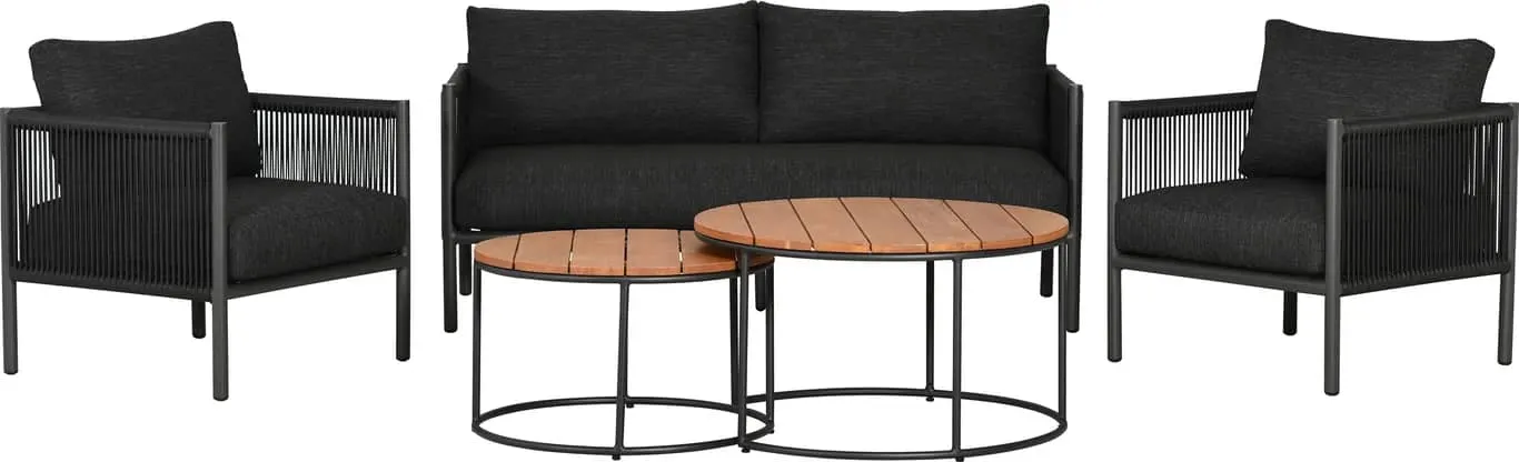 Montenegro hagegruppe 3-seter sofa + 2 stk stoler svart
