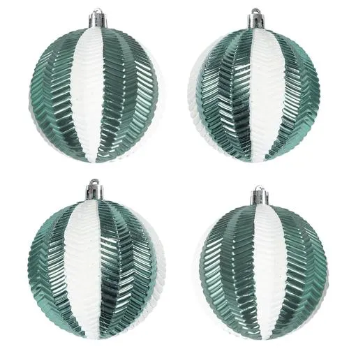 Enchanted Forest® 80mm Turquoise Striped Textured Shatterproof Ornaments - 4 Pack