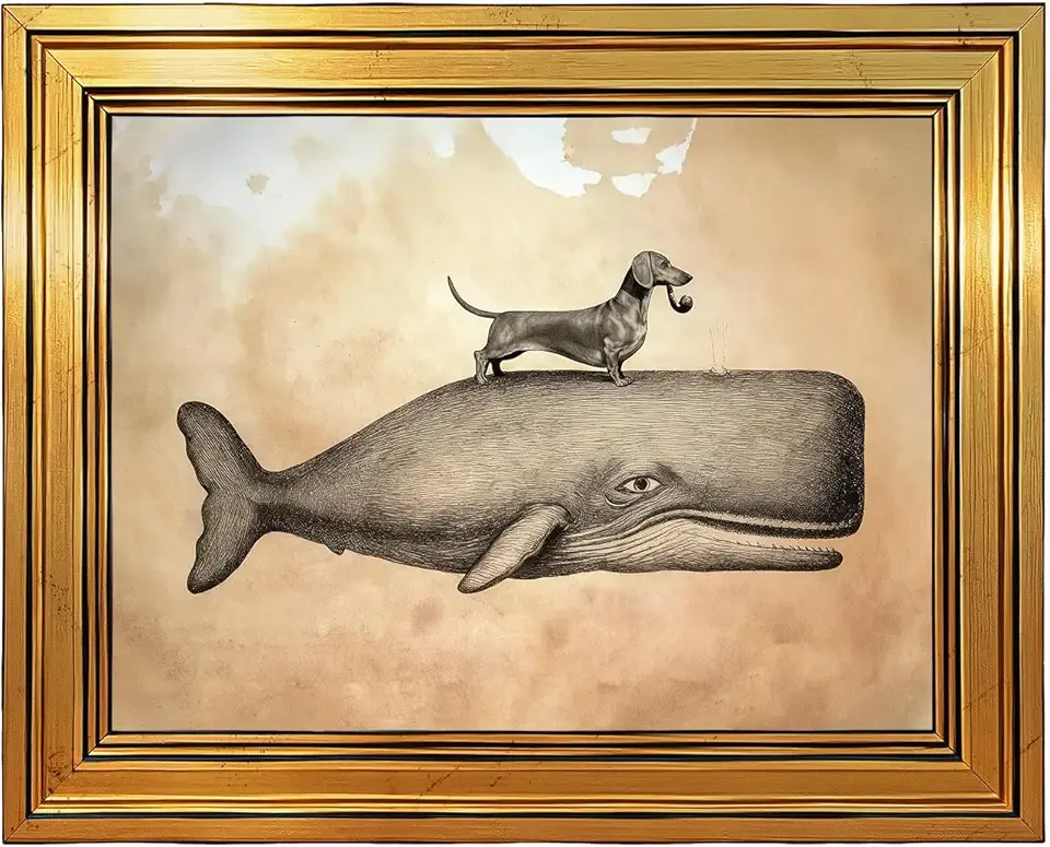 AIKETUO Gold Framed Retro Vintage Wall Art for Bathroom, Vintage Gold Frame Dog Art Picture Wall Decor, Artwork for Antique Unique Aesthetic Living Room Bedroom Desk Table Decor Small L10"x W8"