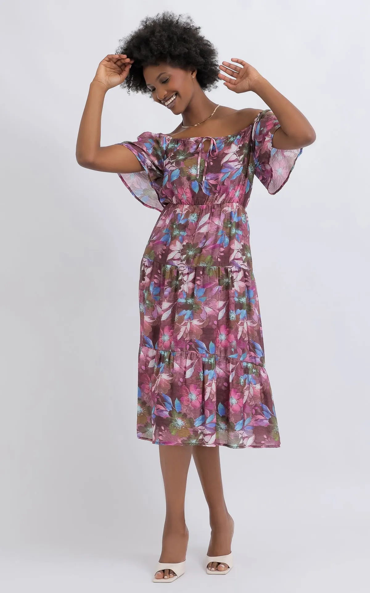 Voile Tie Flutter Midi Dress