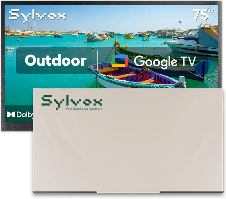 SYLVOX 75" Outdoor TV with Cover, Anti‑Glare, Dolby Atmos, Google TV | 2 x 12W Speakers, 2000 Nits Full Sun Outdoor TV for Outdoor Living Spaces, 4K HDR10 Matte Screen, IP56 Weatherproof