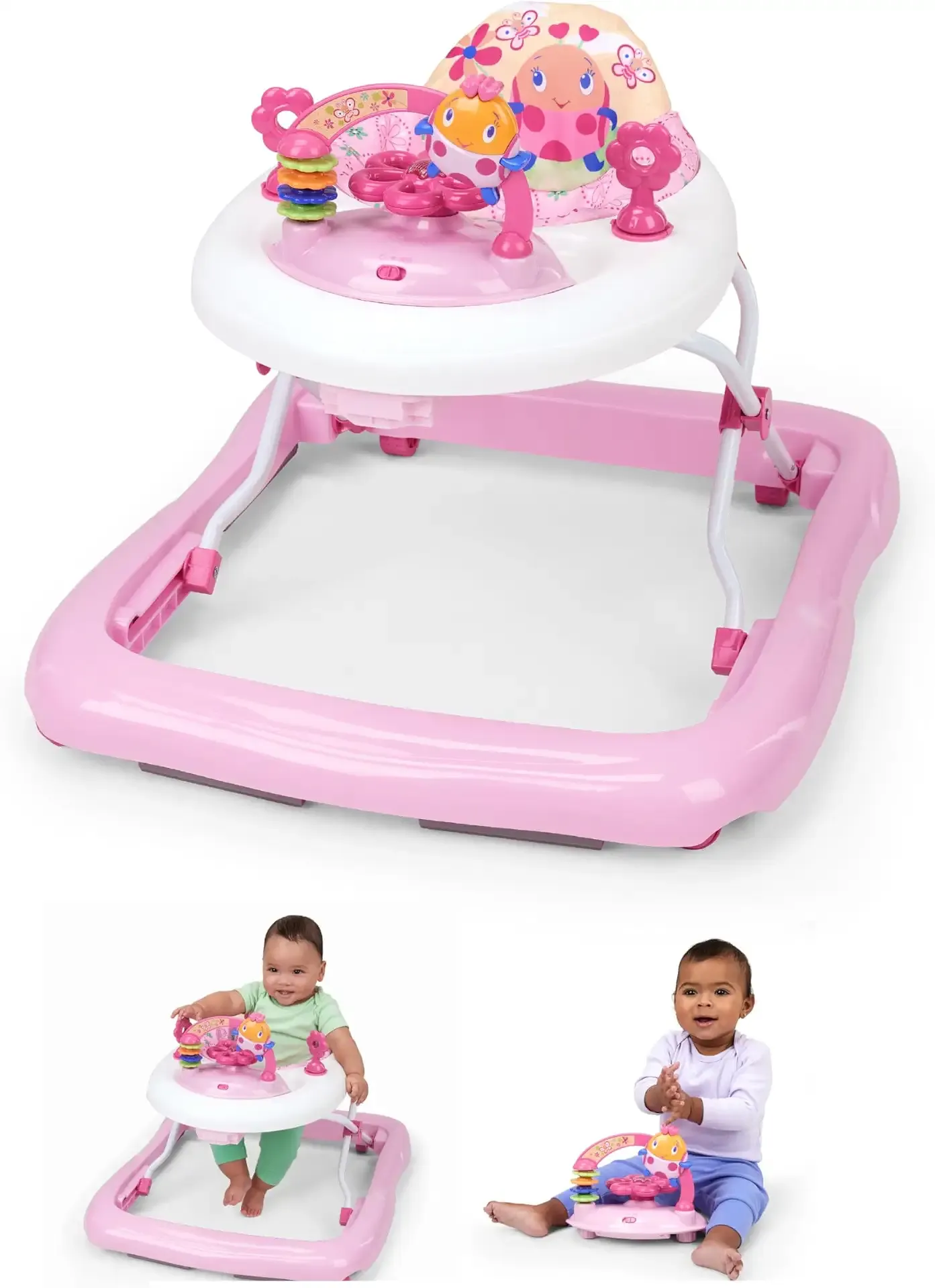 Bright Starts JuneBerry Walk-A-Bout Baby Walker and Entertainer, with Easy Fold Frame for Storage, Ages 6 Months +