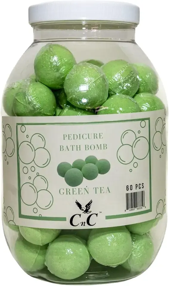 CNC Green Tea Pedicure Bath Bombs, 60 Pieces, Foot Soak Fizzing Balls in Jar