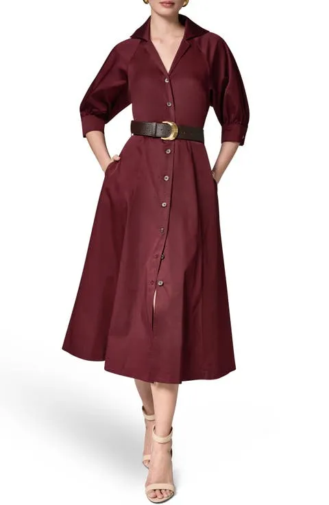 Donna Karan New York Belted Stretch Cotton Midi Shirtdress