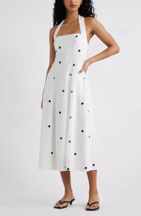 Open Edit Linen Blend Halter Midi Dress