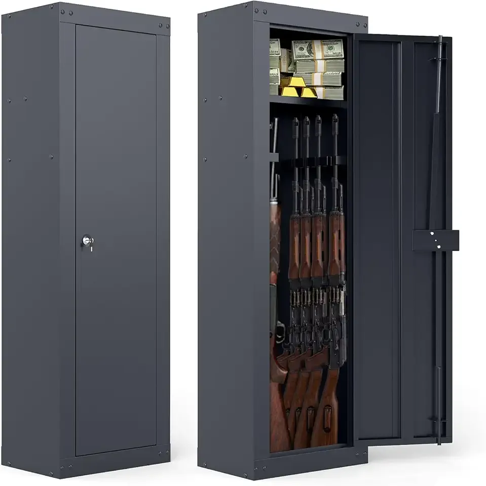 Goplus 8 Rifle Gun Safe, Fireproof Large Gun Cabinet with Storage Shelf, Gun Racks, Door Lock and 2 Keys, Heavy Duty Firearm Safe, Long Gun Locker for Home Rifles, Pistols and Shotguns