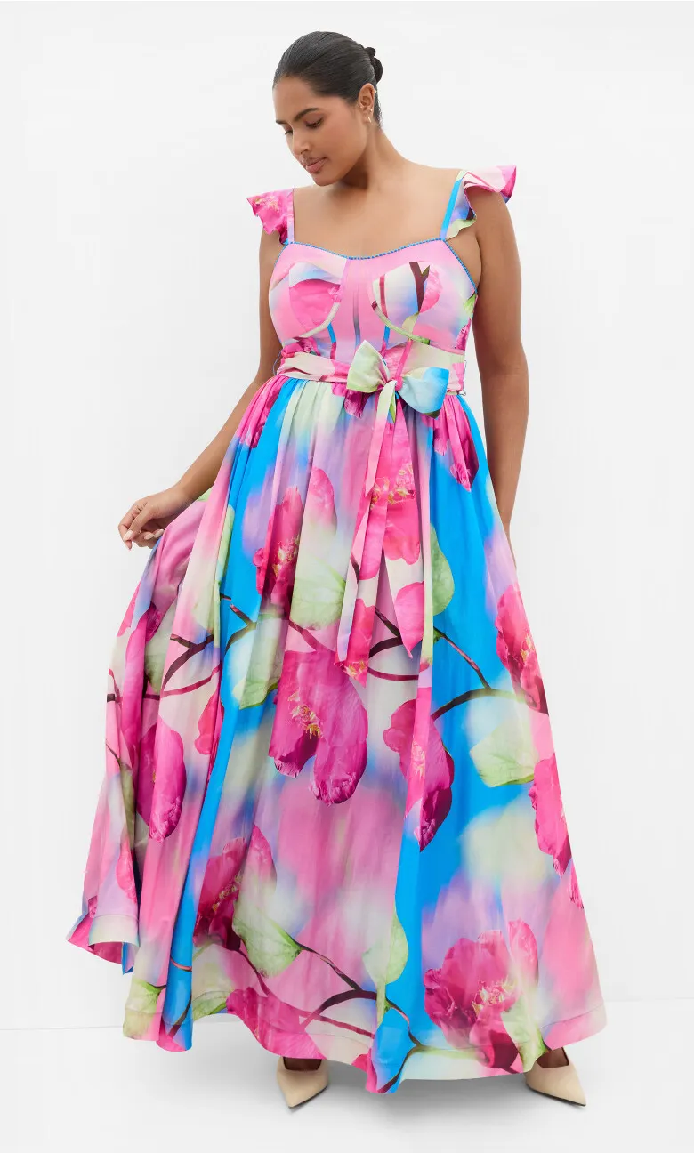 Annika Bloom Print Cotton Maxi Dress - azure