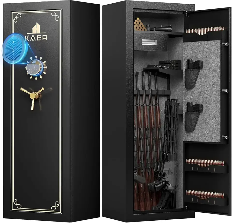 KAER 25 Biometric Gun Safe for Rifles and Pistols, Large Gun Cabinet for Home Rifle, Quick Access Gun Safe with Fingerprint, Rifle Safe with Removable Shelf and Pistol Pocket [No Assembly Required]