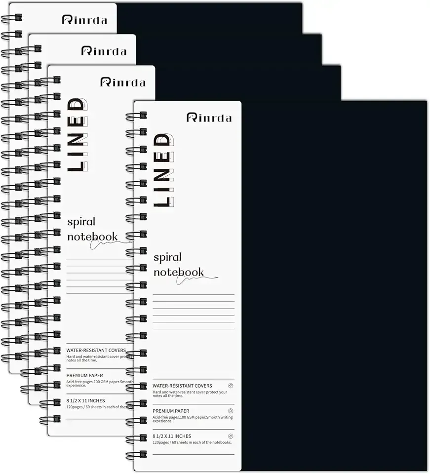 Large Lined Notebook Spiral Notebook 8.5" x 11"-4 Pack LINED Notebook 7mm Ruled Hardcover Notebook 120 Pages 100 GSM Thick Paper Notebook Hardcover Journal for School, Office,Study and Notes