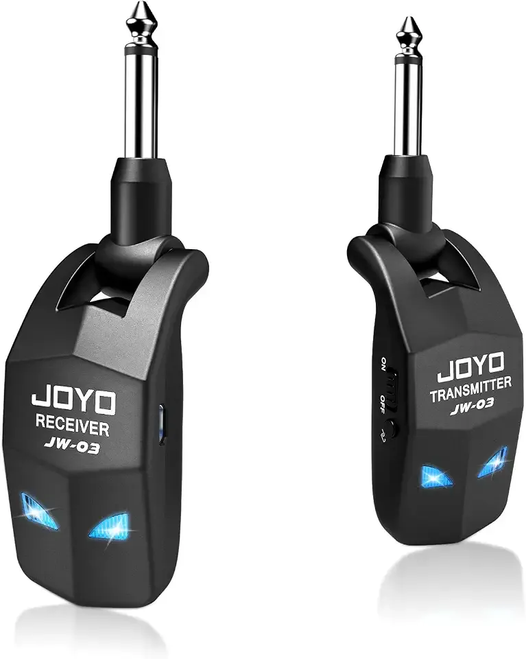 JOYO 2.4GHz Wireless Guitar System Rechargeable Transmitter and Receiver 4 Selectable Channels, 5ms Low Latency, 65ft Range, Up to 8 Hour Battery for Electric Guitar, Bass & Acoustic (JW-03)