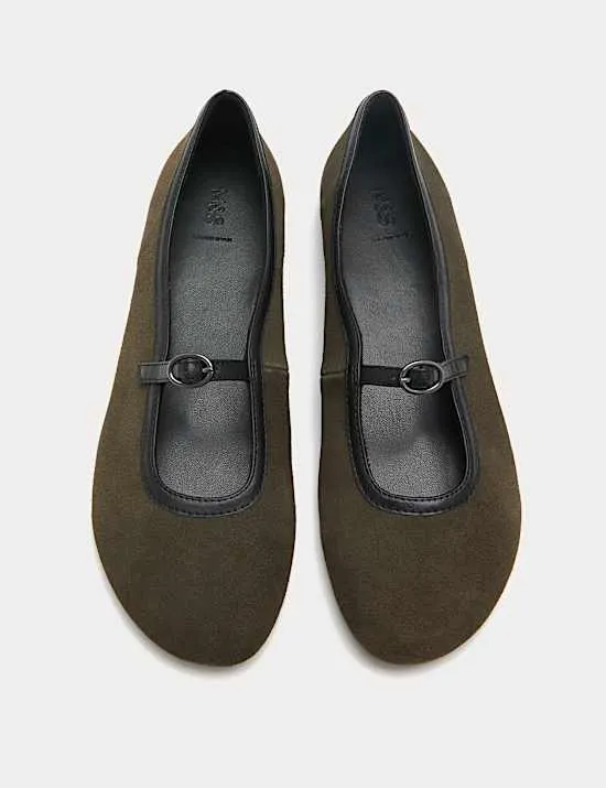 Suede Flat Mary Jane Ballet Pump Shoes