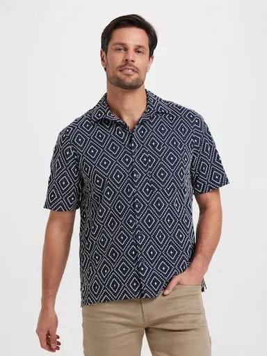 Just Jeans Short Sleeve Boxy Geo Dobby