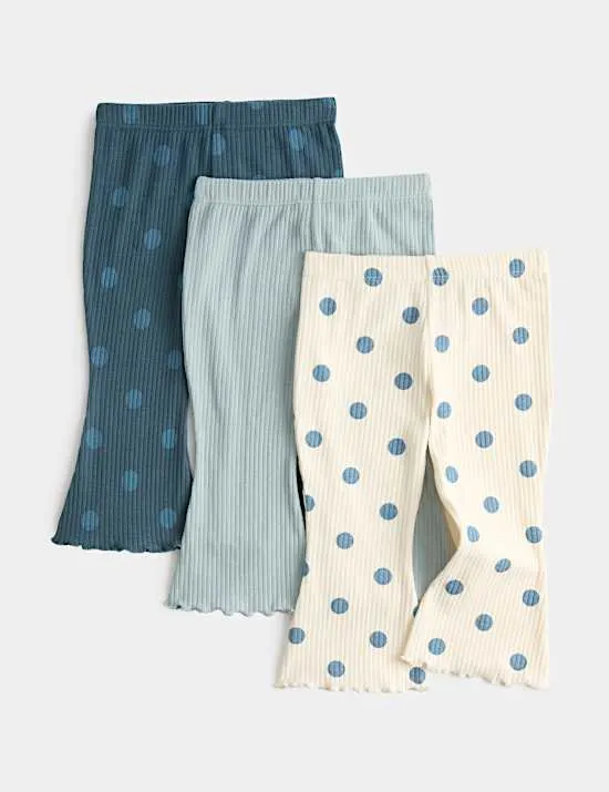 3er-Pack Leggings mit hohem Baumwollanteil und Punktmuster (0–5 Jahre)