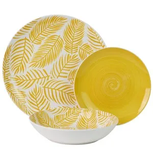 VAJILLA 18 PZS PORCELANA AMARILLO HOJAS- Envio gratuito en Península