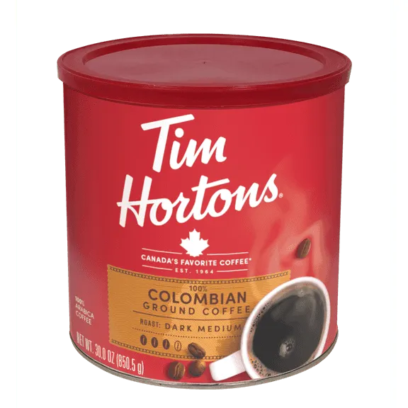 Tim Hortons Colombian Ground Coffee, 100% Arabica Dark Medium Roast, 30 oz Canister $20.39 Was $23.99 68.0 ¢/oz