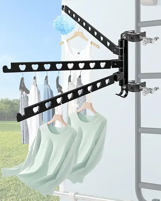 RV Clothes Drying Rack, Heavy Duty 3-Arm Aluminum RV Ladder Clothes Drying Rack with 304 Stainless Steel Clamps, 180° Adjustable, 90lb Capacity, RV Ladder Drying Rack for Camper, Trailer, Balcony