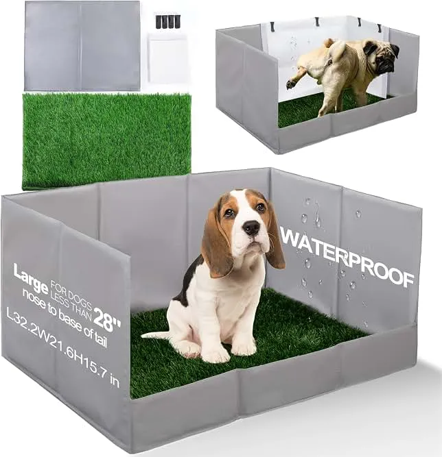 HQ4US 4LEGS Dog Grass Pad with Tray Foldable Dog Litter Box High Walls, Odor Free Artificial Grass for Dogs Potty, Pee Pad Holder, Seaml…