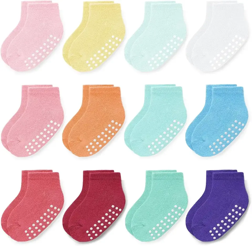 Baby Non-Slip Ankle Socks 12 Pack Soft Cotton for Infant Toddlers Girl Boy