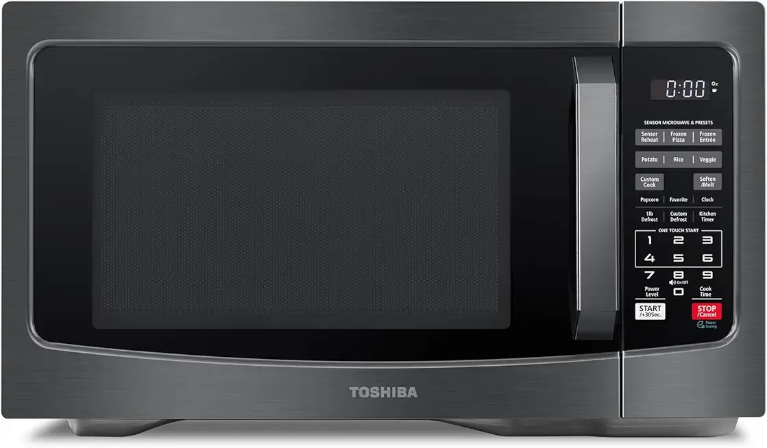 TOSHIBA EM131A5C-BS Countertop Microwave Ovens 1.2 Cu Ft, 12.4" Removable Turntable Smart Humidity Sensor 12 Auto Menus Mute Function ECO Mode Easy Clean Interior Black Color 1000W