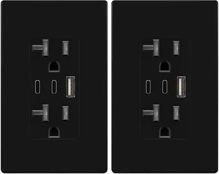 TOPGREENER 4.2A Dual Type C&A USB Wall Outlet, Charging Power Receptacle | 21W, 20Amp, Black, 2 Pack, Screwless Wall Plate, UL Listed, Commercial Grade, Tamper-Resistant Child-Safe, 3-year Support