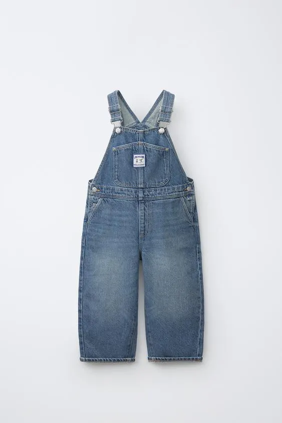 FULL-LENGTH CHERRY EMBROIDERED DENIM DUNGAREES