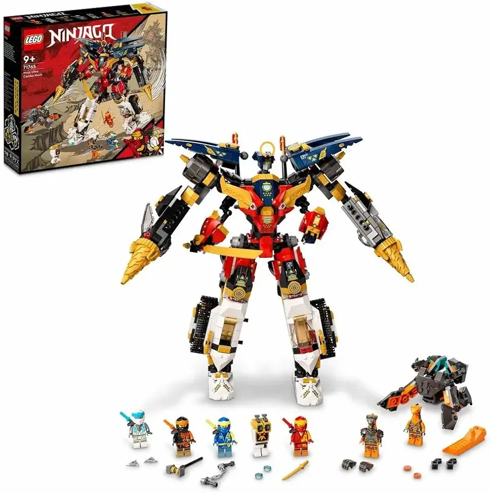 NINJAGO Ninja Ultra Combo Mech 4 in 1 Set 71765 with Toy Car, Jet Plane and Tank Toys Plus 7 Minifigures