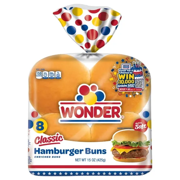 Rollback Wonder Bread Classic Extra Soft White Bread Hamburger Buns, 15 oz, 8 Ct, Shelf-Stable $2.50 Was $3.12 16.7 ¢/oz
