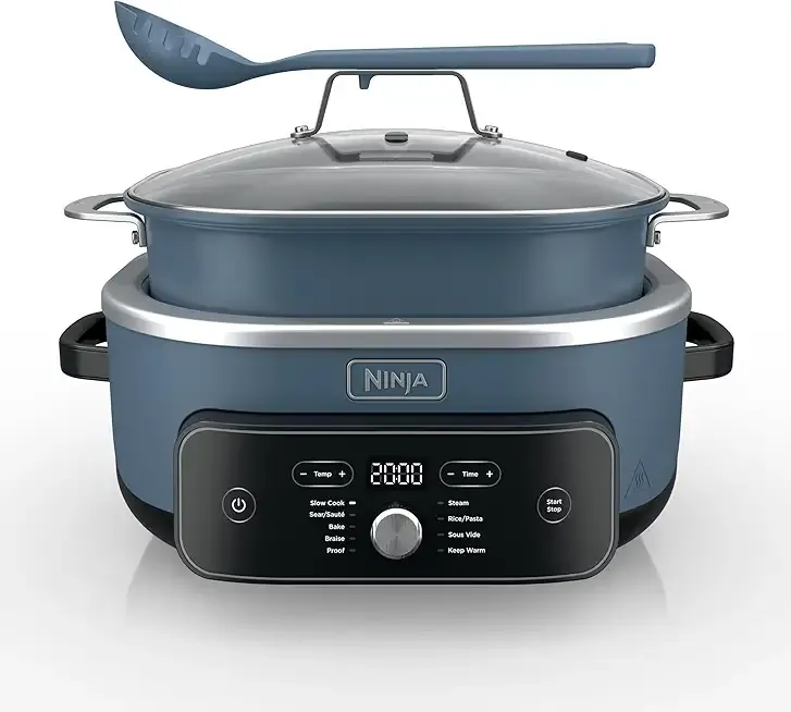 Ninja MC2001 PossibleCooker PRO Plus, 8.5-QT Multicooker, 9 Functions, Slow Cook, Sear, Sauté, Proof, Pasta/Rice, Replaces 16 Kitchen Tools, Oven-Safe Ceramic Pot, Powerful 1400-Watt, Blue Macaron