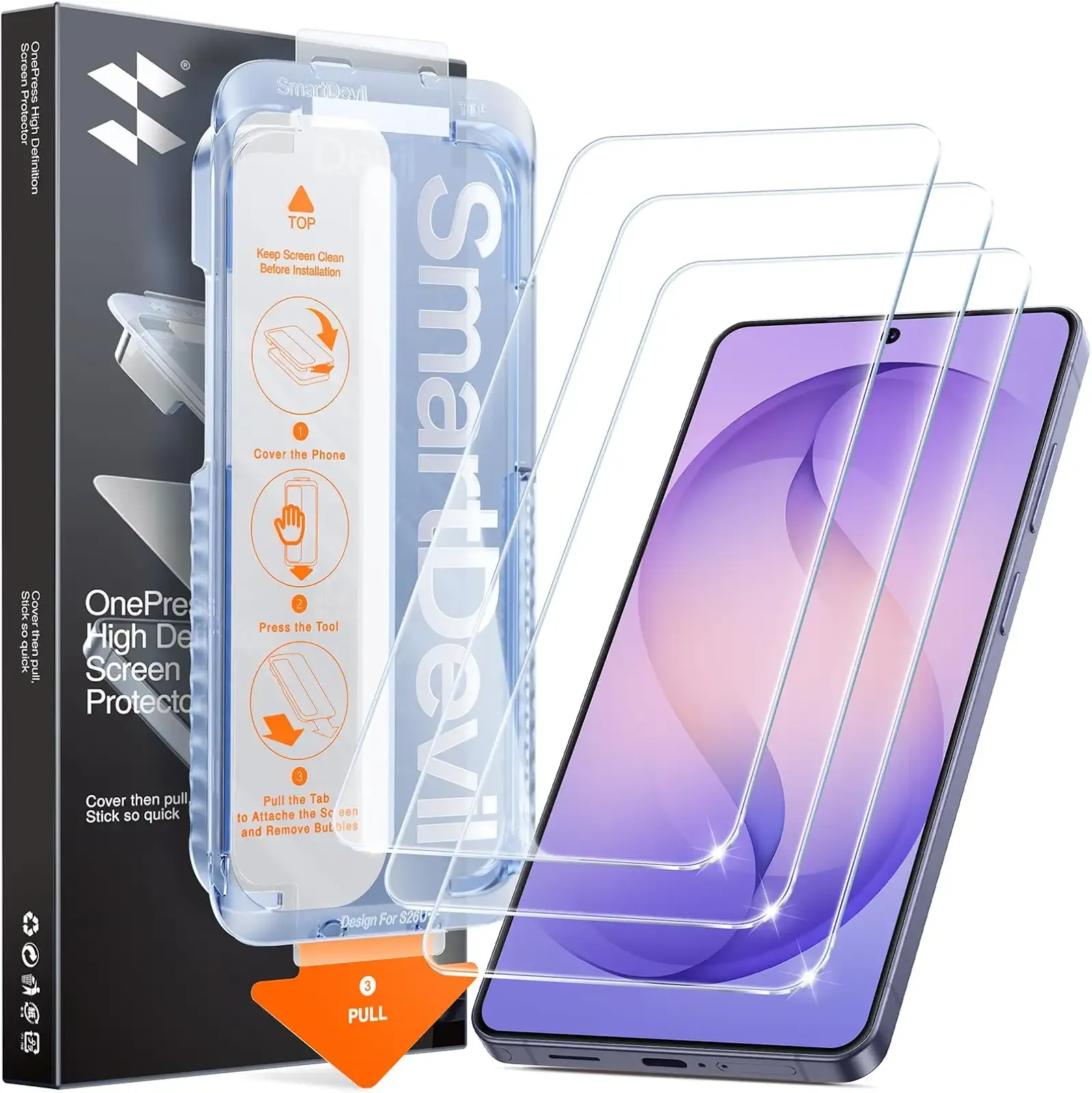 SMARTDEVIL 3 Pack for Samsung Galaxy S26 Ultra Screen Protector, HD Clear Tempered Glass, 9H Scratch & Impact Resistant, Ultrasonic Fingerprint Sensor Compatible, Bubble-Free & Dust-Free