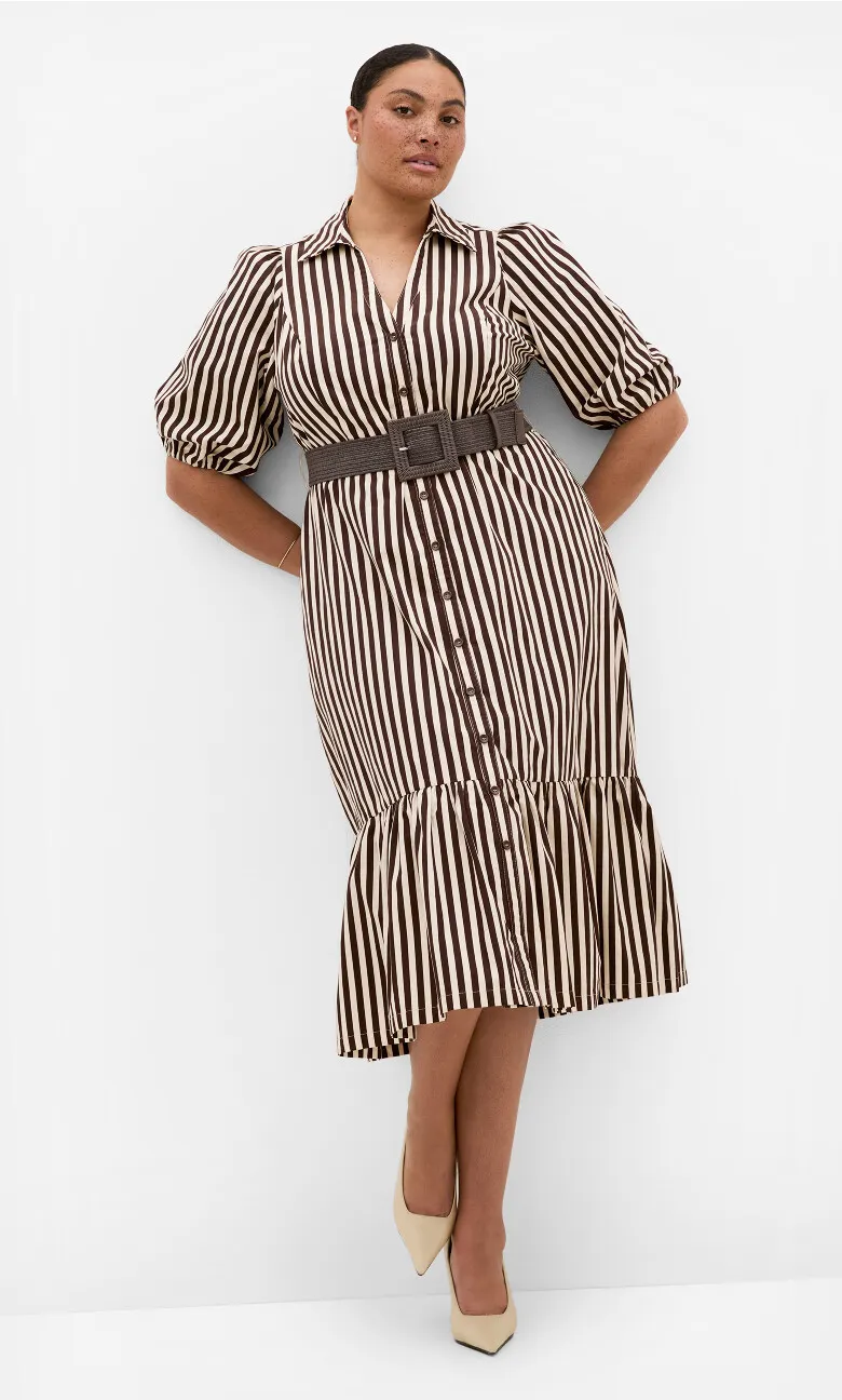 Rosie Stripe Belted Dress - dark chocolate