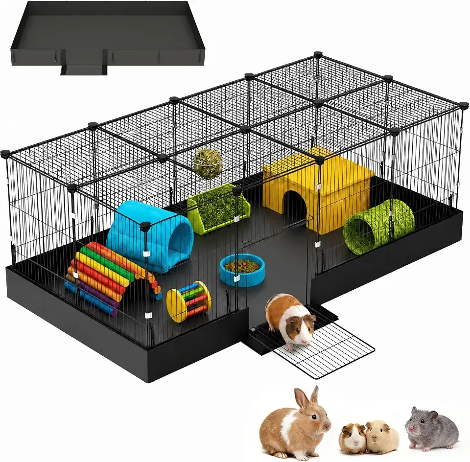 20 Planes Guinea Pig Cages Enclosed Hamster Cage with Door & Waterproof Liner, Expandable Cage for Guinea Pigs, Metal Wire Yard Fence Rabbit Cage