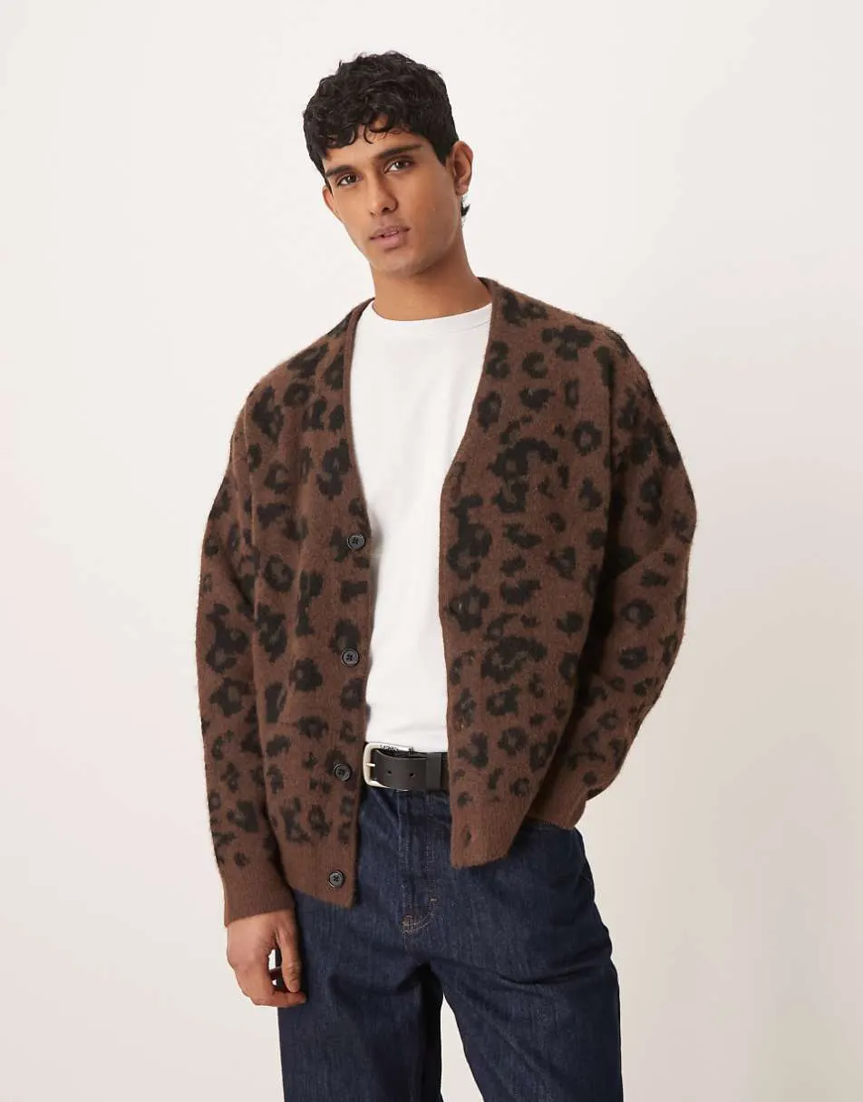 Abercrombie & Fitch knitted cardigan in leopard print