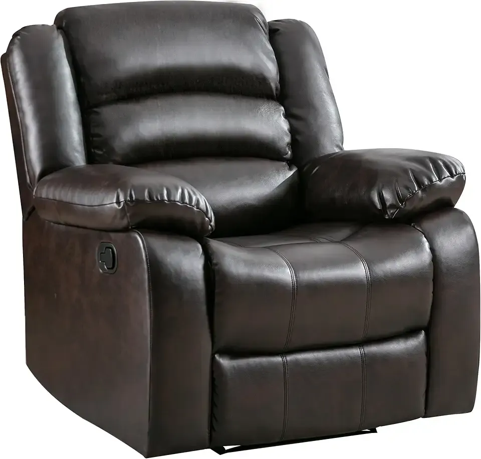 ANJ Manual Recliner Chair, Breathable Faux Leather Reclining Chairs with Overstuffed Arm and Back, Living Room Single Sofa Recliners (Dark Brown)