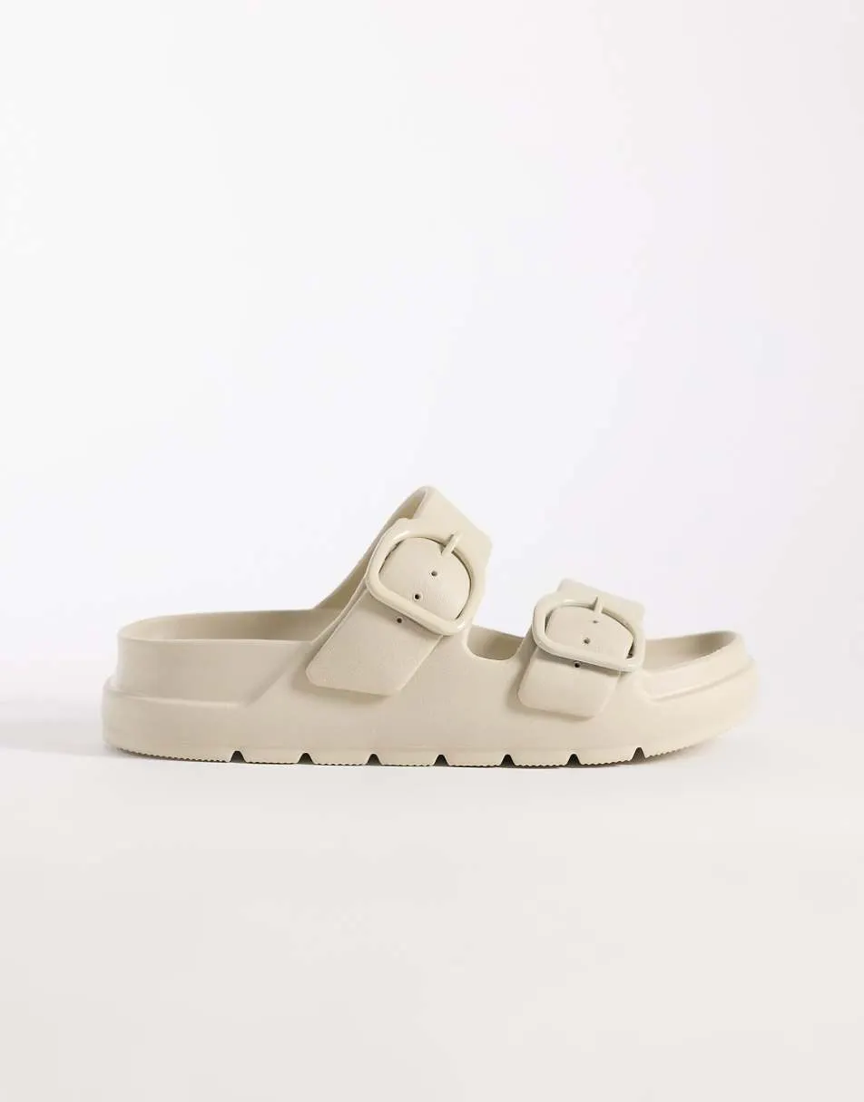 ASOS DESIGN Finn flatform double buckle slider in off white