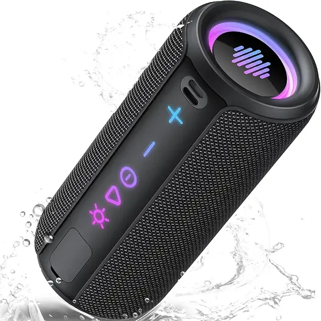 TIMU Portable Bluetooth Speaker, 25W Super Loud Wireless Speaker: Boost Bass 3.0, Bluetooth 5.4, 30H Playtime, 8 RGB Modes, IPX7 Waterproof, TWS Pairing, for Outdoor/Home/Party, Gift Ideas（Black）