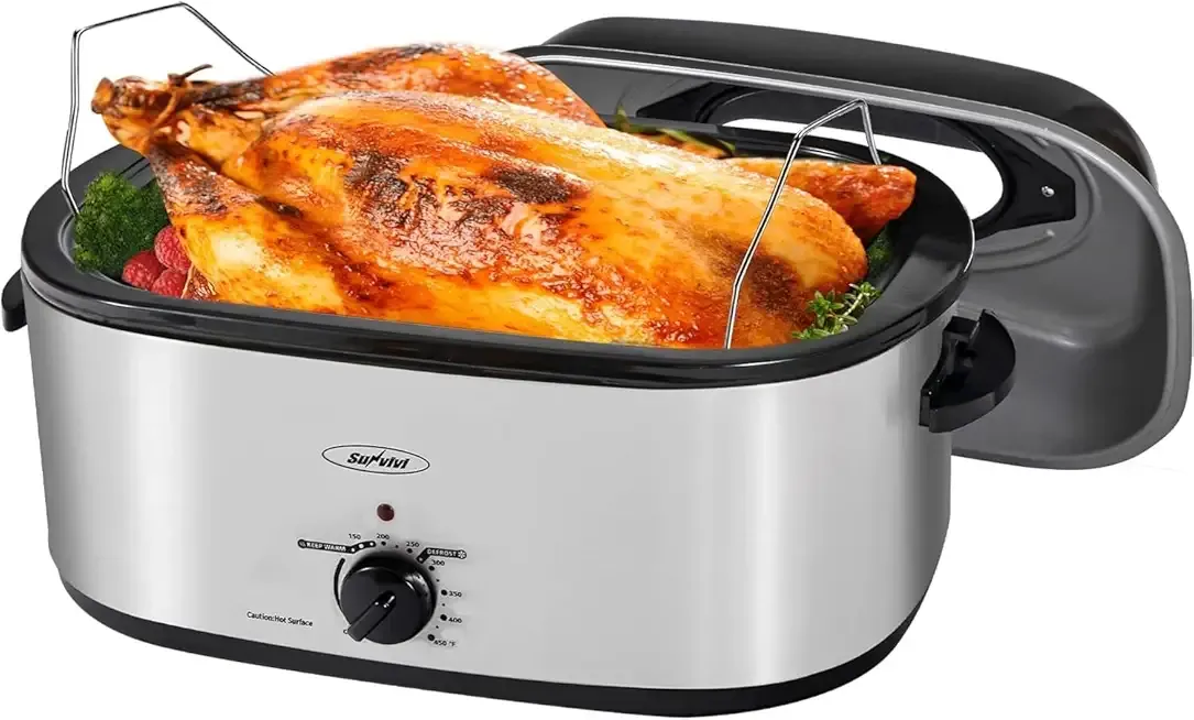 Sunvivi 24 Quart Electric Roaster with Removable Pan,Electric Turkey Roaster Oven with Visible & Self-Basting Lid,Large Roaster with Removable Pot and Cool-Touch Handles