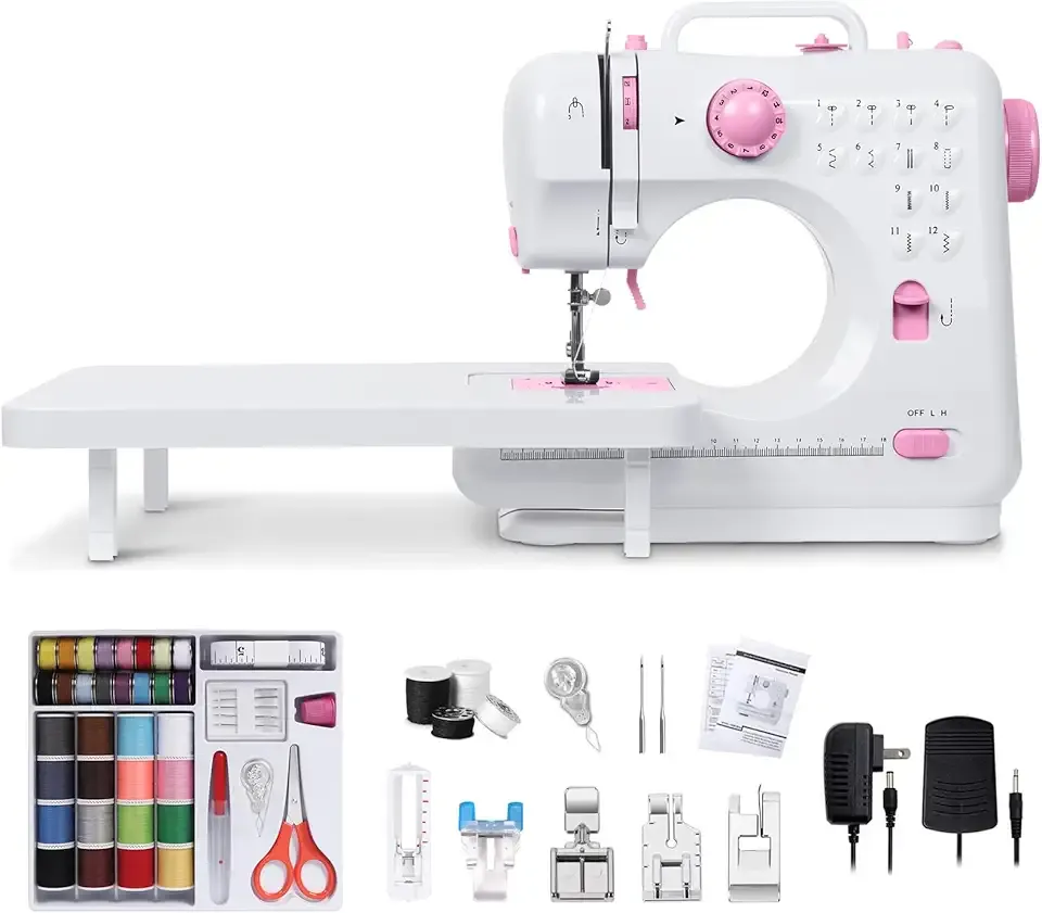 Tidjani Sewing Machine for Beginners, Mini Sewing Machine with Extension Table, 6 Replaceable Presser Feet, Portable Sewing Kit, Equip 12 Stitches, Suitable for Kids, Adults Beginners