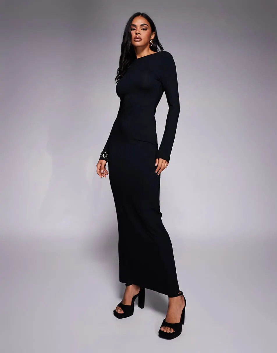 ASOS DESIGN plunge back maxi slash neck dress in black