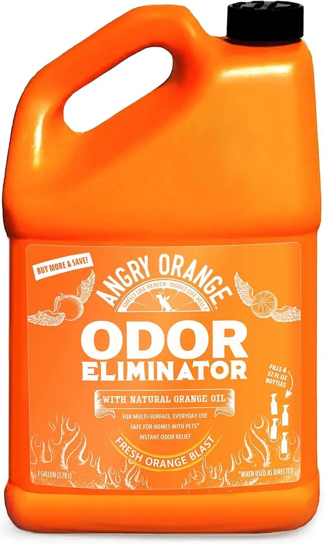 Angry Orange Pet Odor Eliminator for Dog and Cat Urine, Carpet Stains, and Strong Smells – Citrus Cleaner with Natural Orange Oil – 1 Gallon