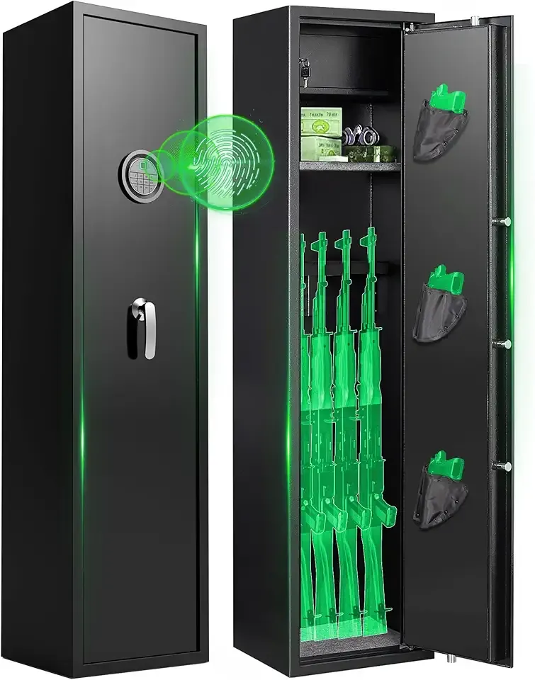 8-12 Fingerprint Gun Safe for Rifles and Pistols,Gun Safes for Rifle and Password Lock, No Assembly Required Quick Access Biometric Gun Cabinet,Dual Alarm & Mute Mode Switching
