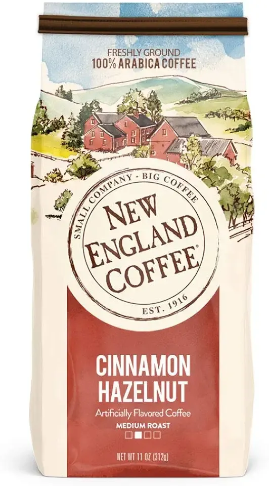 New England Coffee Cinnamon Hazelnut Medium Roast Ground Coffee, 11oz Bag (Pack of 1)